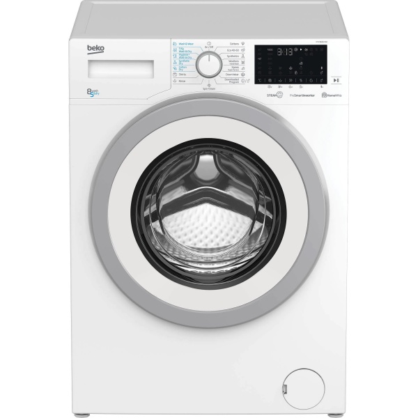 Masina de spalat rufe cu uscator Beko HTV8636XS0, Spalare 8 kg, Uscare 5 kg, 1200 RPM, Clasa C, HomeWhiz, SteamCure, Motor ProSmart Inverter, Wash & Wear, Downloaded Cycle, Alb HTV8636XS0